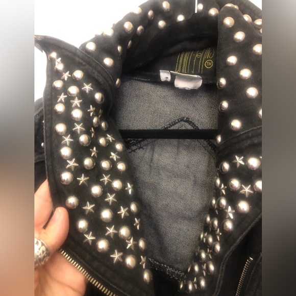 Denim studded cropped Rockers jacket RARE size medium - Picture 4 of 9